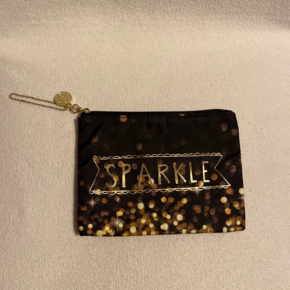 🆕 NWOT Bath & Body Works Black and Gold Sparkle Pouch